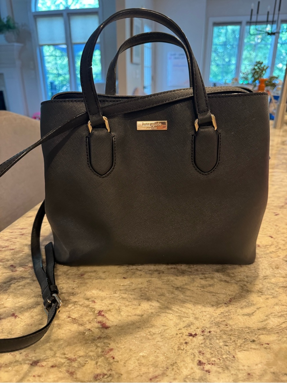 kate spade Black Saffiano Leather Satchel with Crossbody Strap